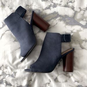 Call it Spring blue suede high heel booties